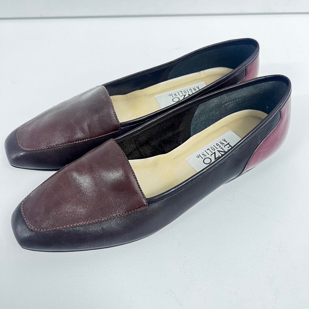 Enzo Angiolini Womens Leather Colorblock Loafers Square Toe Flats Burgundy 8.5N
